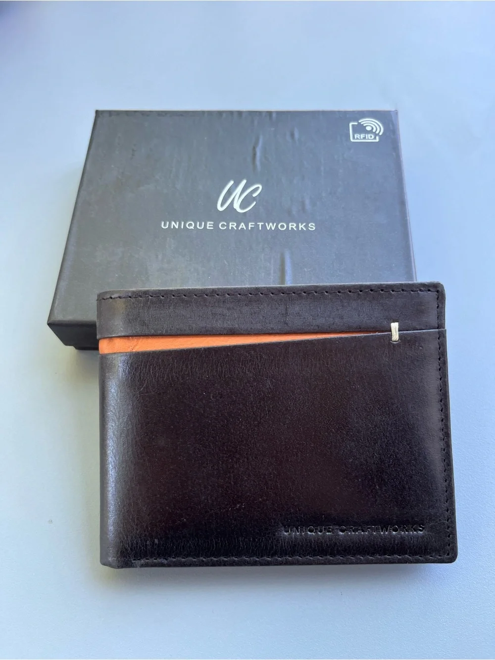 Men's Leather Wallet - Black with Tan Trim